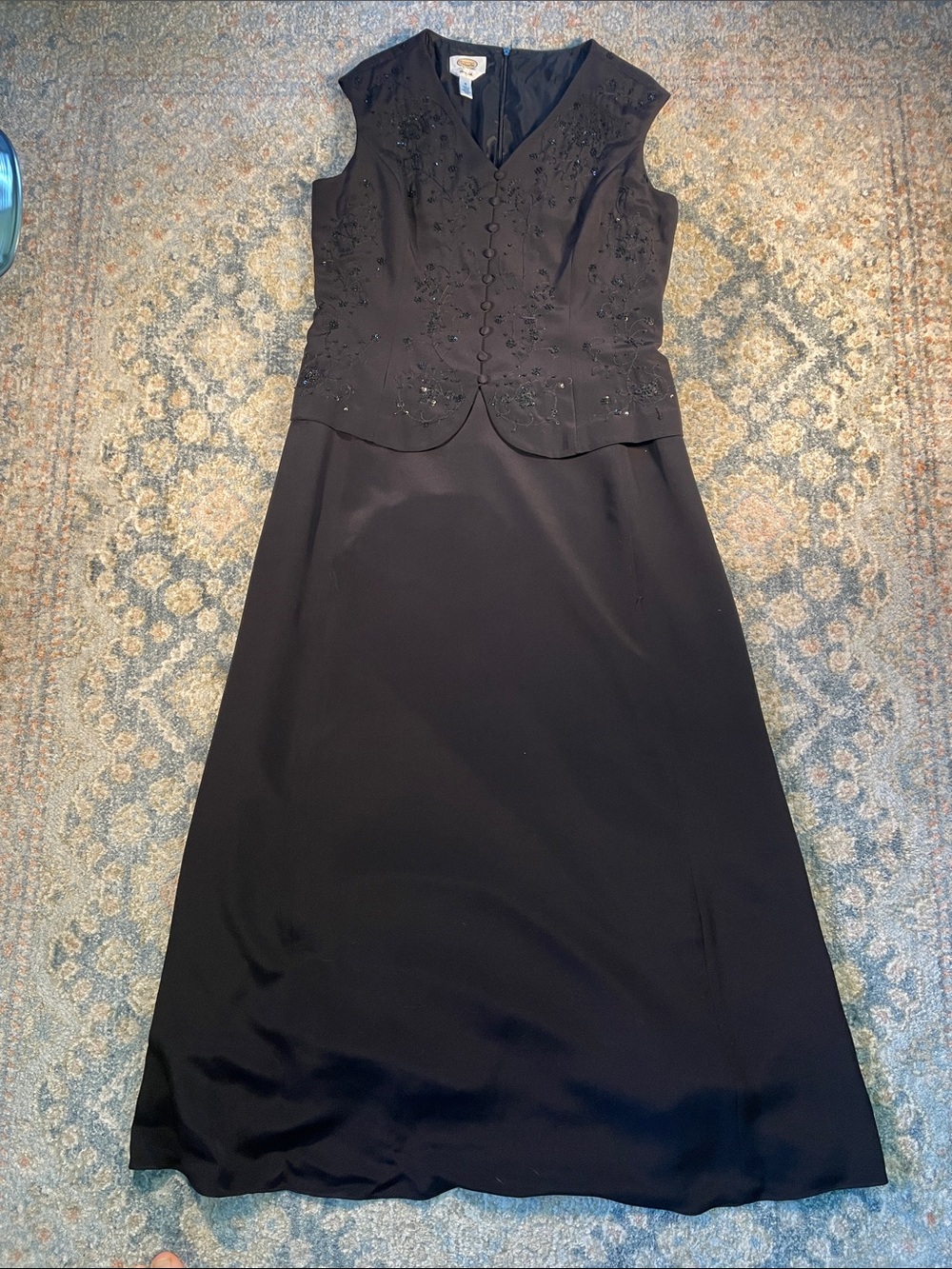 Talbots Silk Black Sleeveless Embellished Maxi Dress